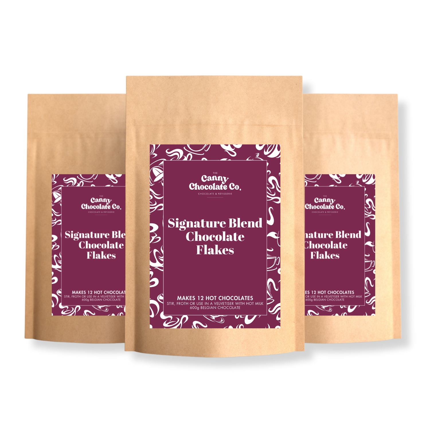 Bag of Belgian Hot Chocolate Flakes Signature Blend – mix of milk and dark chocolate
