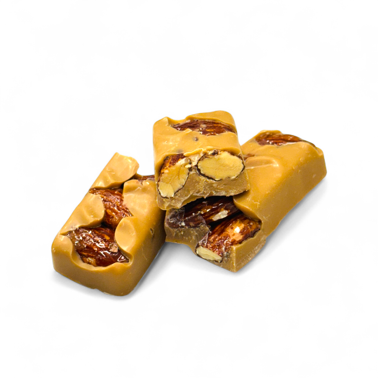 Duet of Blonde Chocolate Bars with honey cinnamon roasted almonds and sea salt
