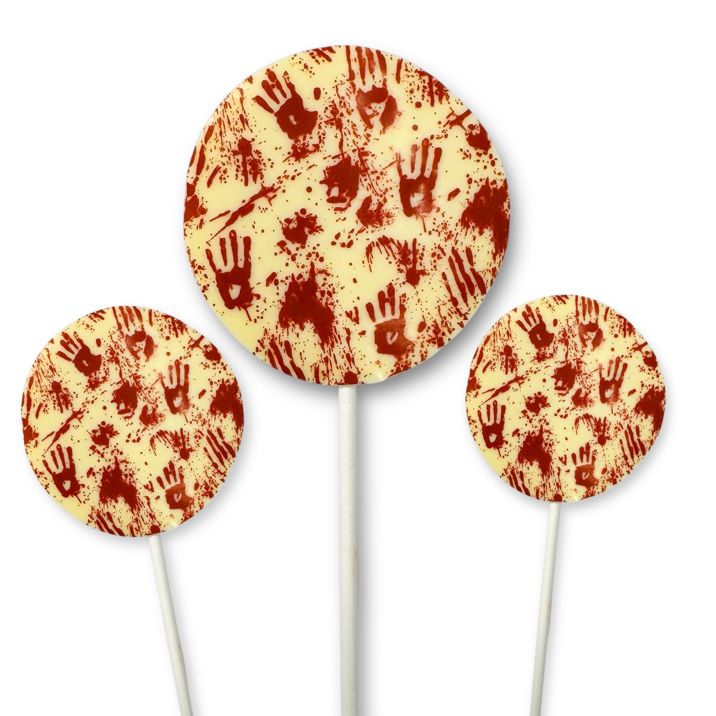 White Chocolate Lollipop with bloody handprint design – Death By Chocolate

