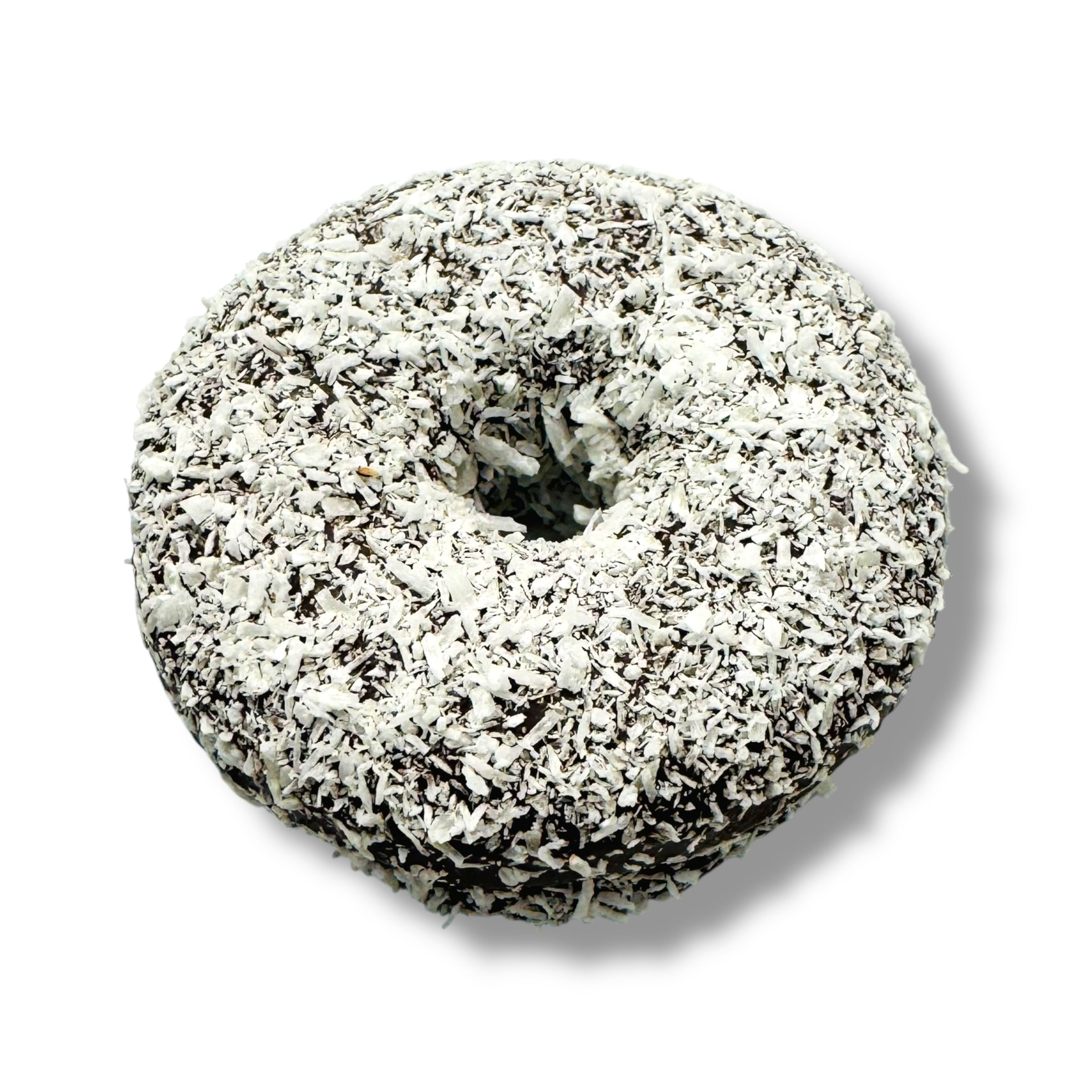 Mini Coconut Marshmallow Doughnut in dark chocolate with coconut flakes
