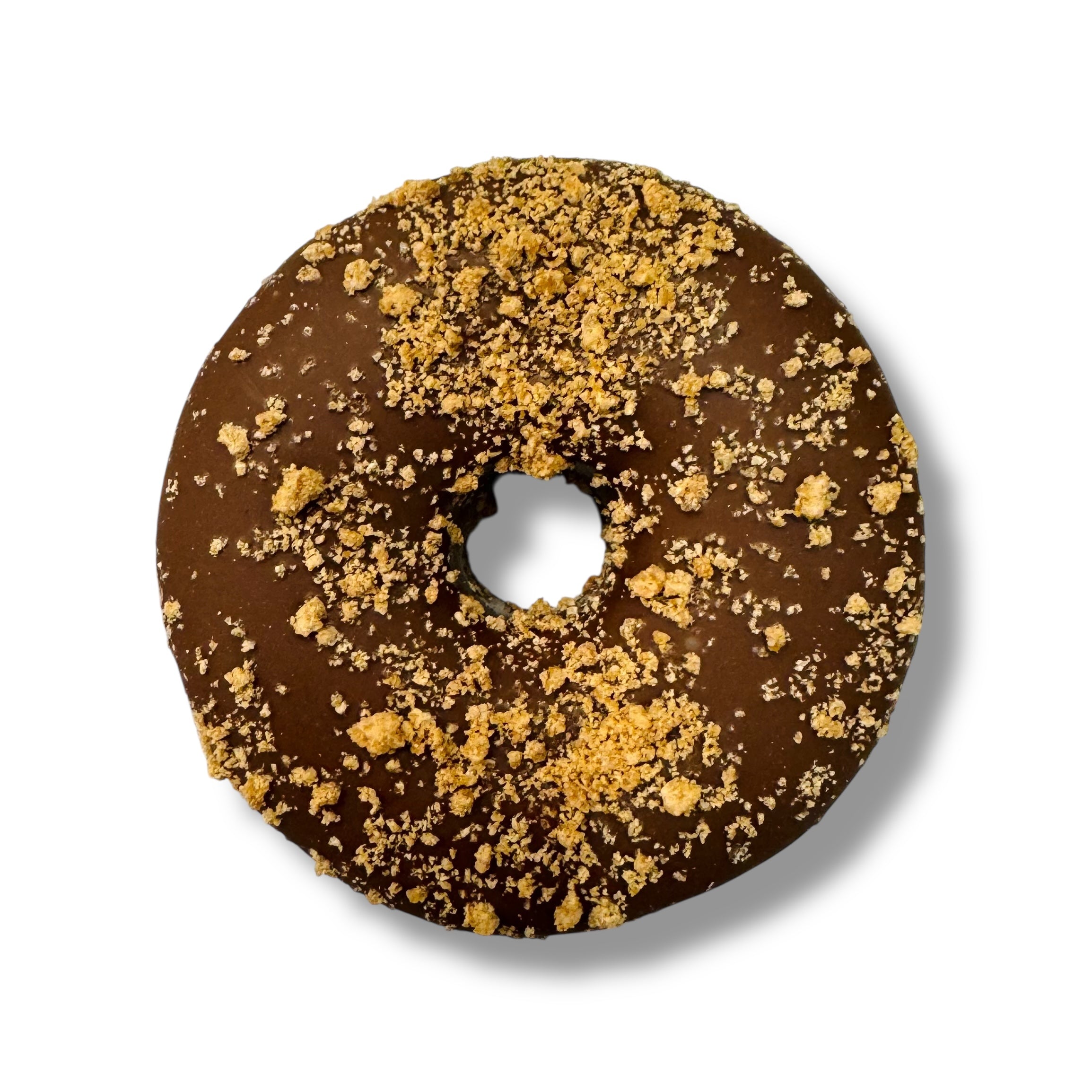 Mini Vanilla Marshmallow Doughnut in milk chocolate with spiced biscuit pieces
