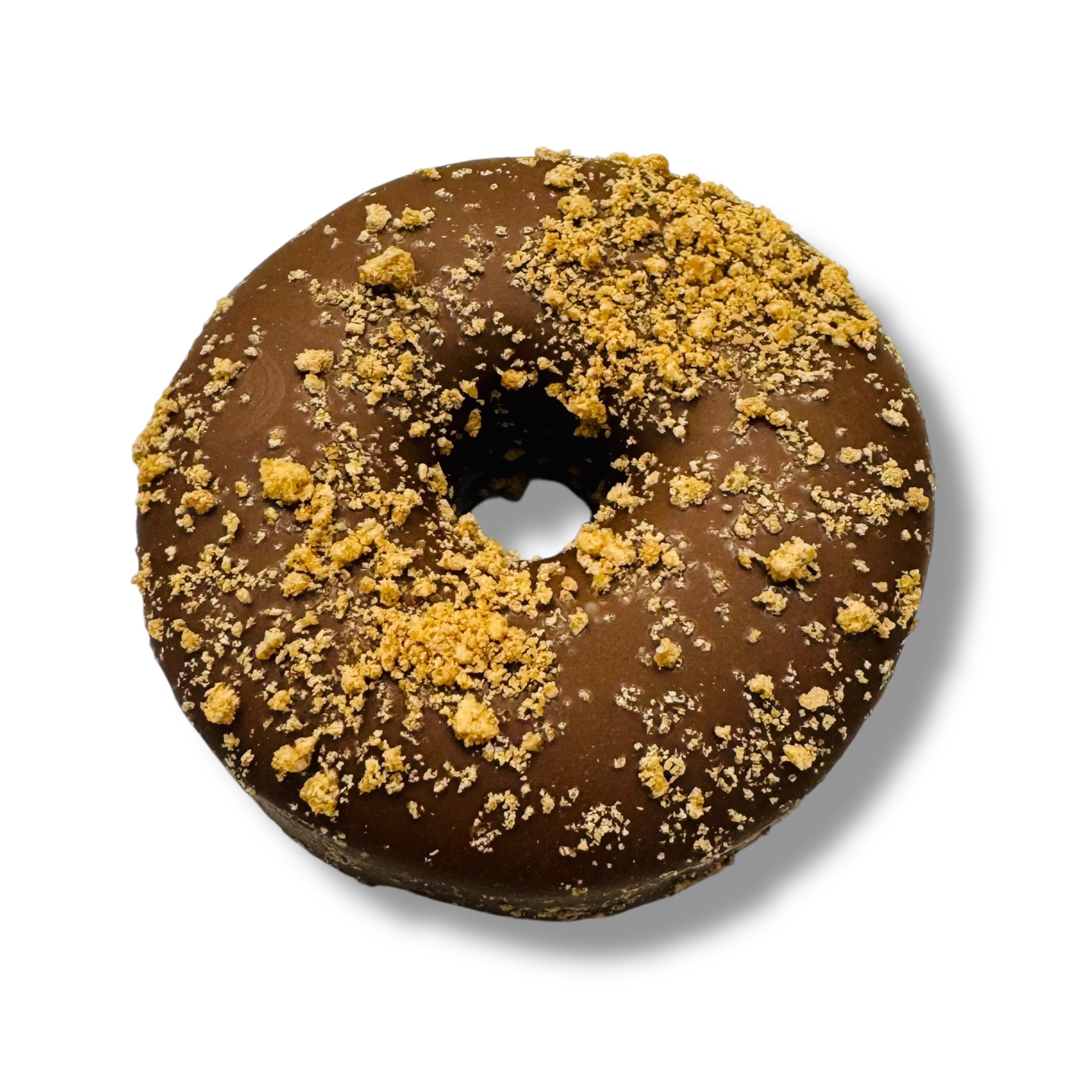 Mini Vanilla Marshmallow Doughnut in milk chocolate with spiced biscuit pieces
