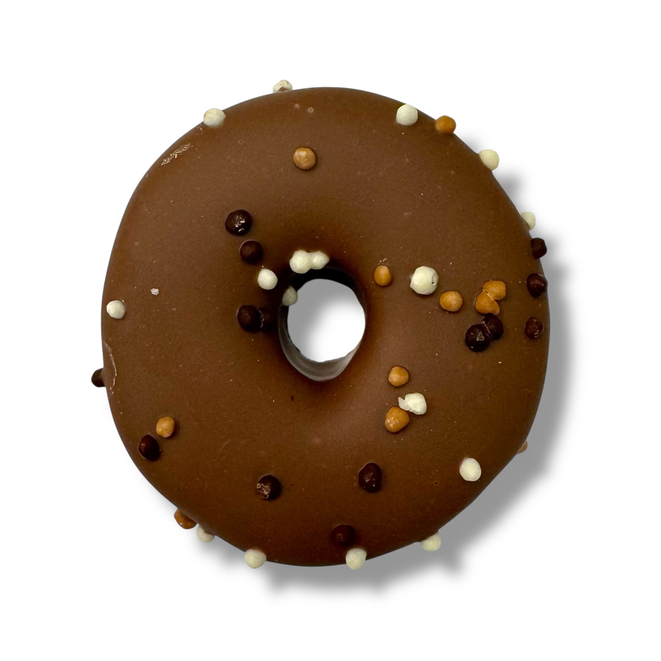 Mini Vanilla Marshmallow Doughnut in milk chocolate with pearl biscuit sprinkles
