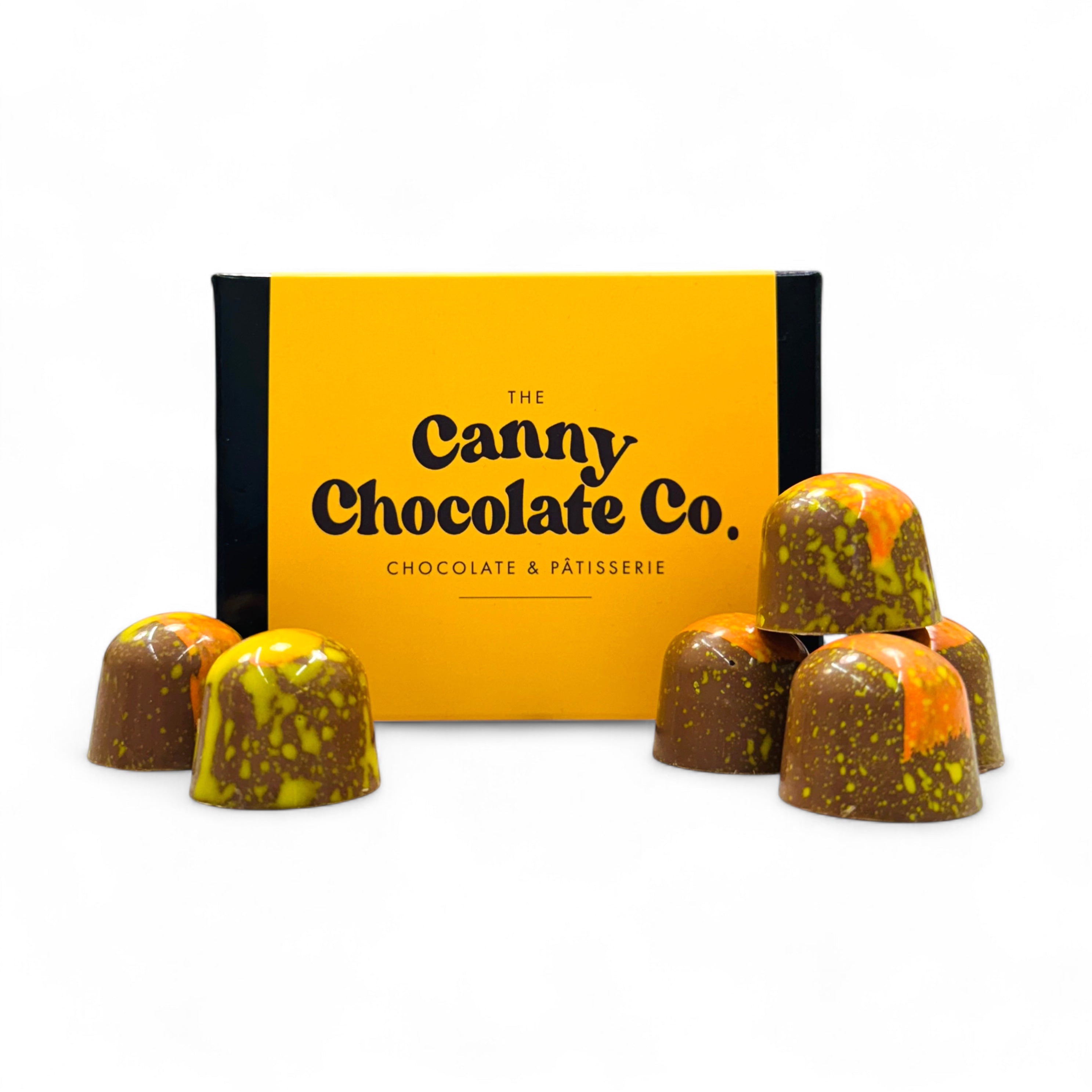 Box of 6 Pecan & Caramel Bonbons – buttery caramel and pecan praline in Belgian chocolate
