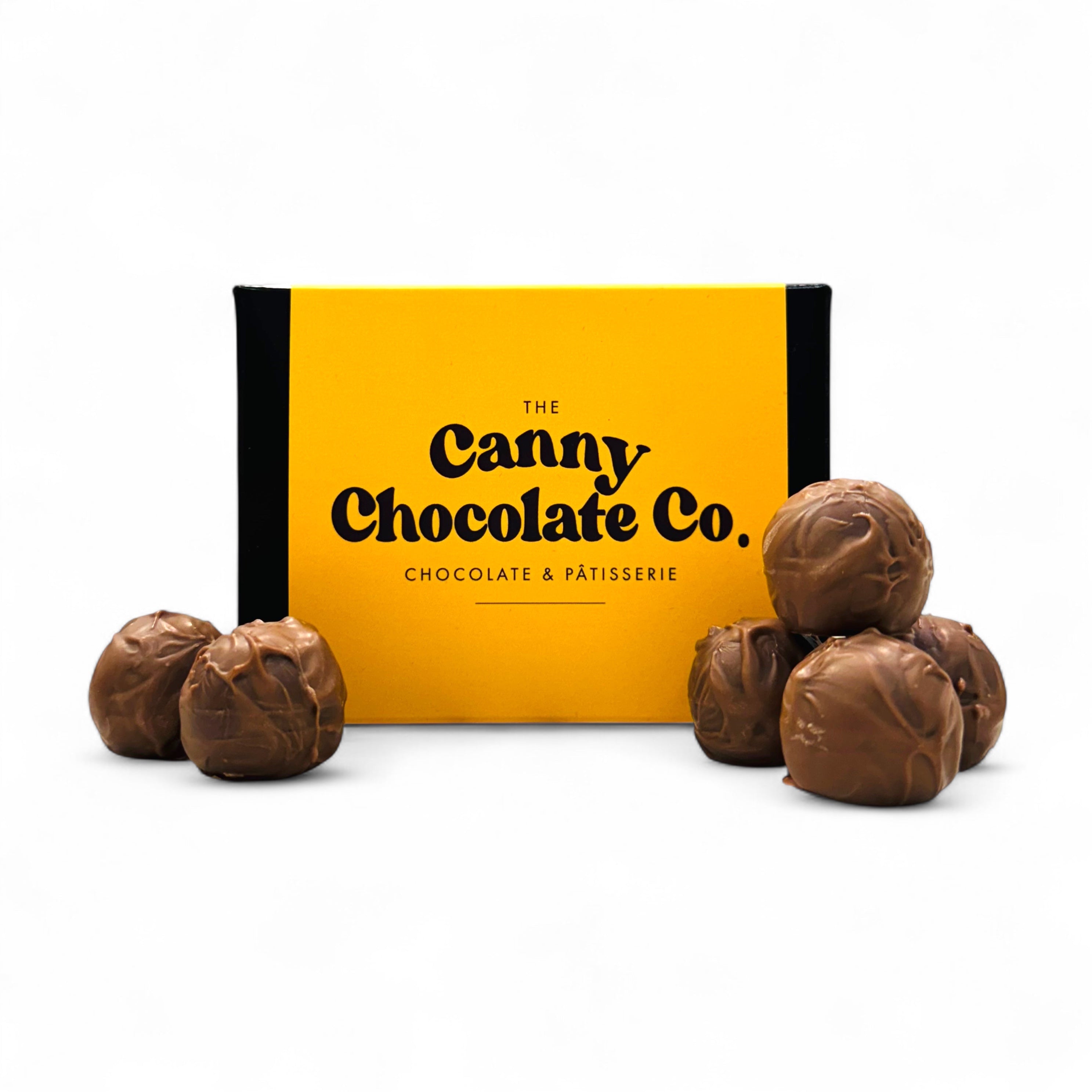 Box of 6 Salted Butter Caramel Truffles – sea-salted caramel centres enrobed in Belgian chocolate
